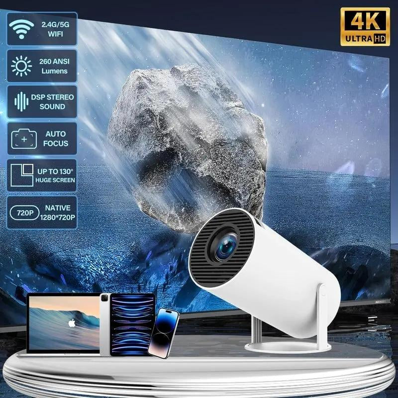 Mini Projector 4K 1080P Support, Wifi6 BT 5.0 Android 11,Auto Horizontal Correction,180°Rotatable Outdoor Movie Projector Home Use Audio