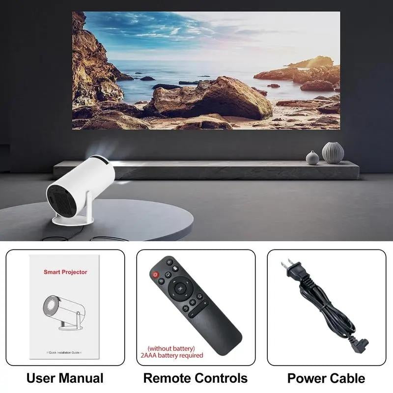 Mini Projector 4K 1080P Support, Wifi6 BT 5.0 Android 11,Auto Horizontal Correction,180°Rotatable Outdoor Movie Projector Home Use Audio
