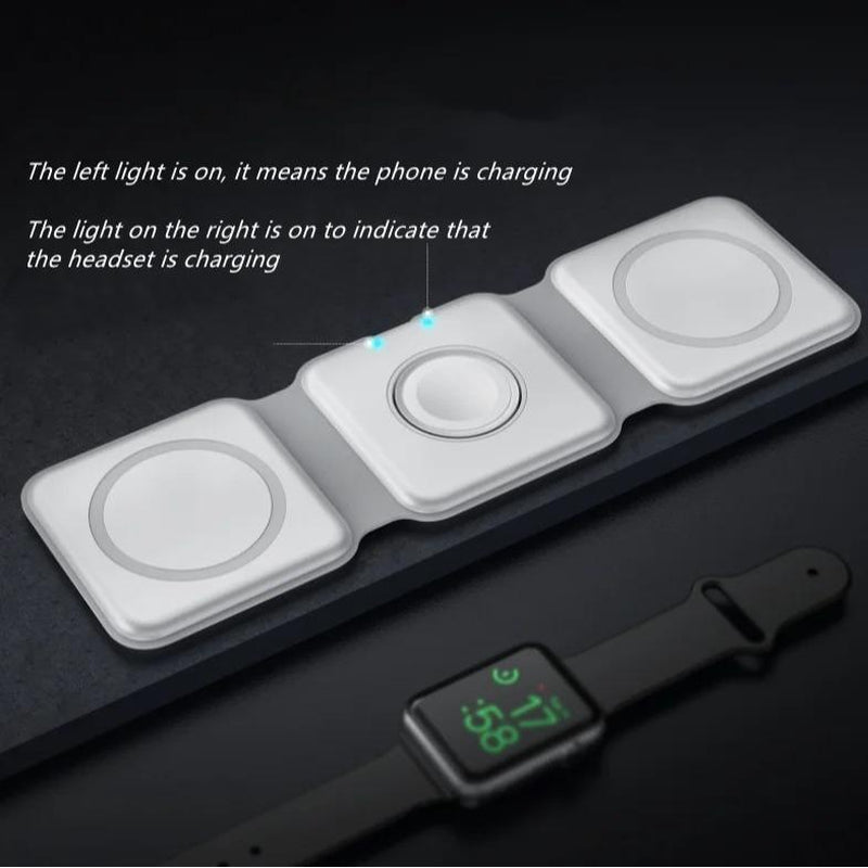 3 in 1 Magnetic Folding Wireless Mobile Portable Charger for Iphone, Apple Watch & Airpods Headphones, 1 Piece Charging Stand, Foldable Cellphone Charger, Portable Wireless Charger for Apple Series Android Cable Devices Smartphone Electronic