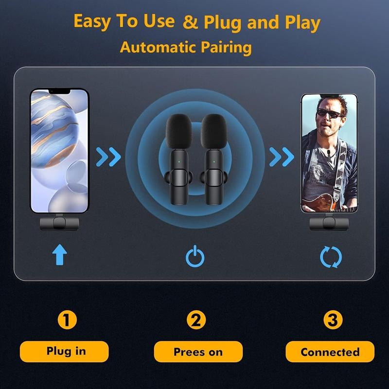 Warmhats Professional Wireless Microphone for Iphone, Ipad, Android, Phone, Laptop PC, Wireless Omnidirectional Condenser Recording Microphone for Interview Video Podcast Vlog Audio Lavalier Rechargeable Usb