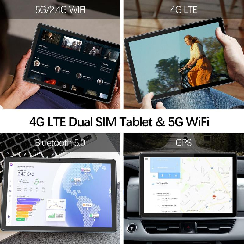 10.1 Inch Android 14 Tablet, Large Screen Entertainment Office Dual Channel Speaker Tablet, HD Screen Tablet with 128G Storage, 2.4G/5G Wifi Wireless Tablet, Portable Tablet