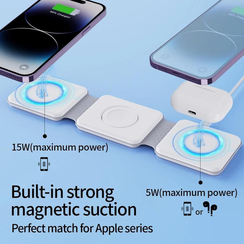 3 in 1 Magnetic Folding Wireless Mobile Portable Charger for Iphone, Apple Watch & Airpods Headphones, 1 Piece Charging Stand, Foldable Cellphone Charger, Portable Wireless Charger for Apple Series Android Cable Devices Smartphone Electronic