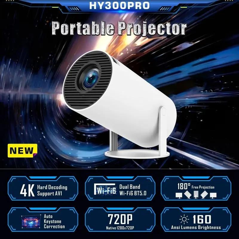Mini Projector 4K 1080P Support, Wifi6 BT 5.0 Android 11,Auto Horizontal Correction,180°Rotatable Outdoor Movie Projector Home Use Audio
