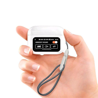 Smart Touchscreen Bluetooth Earbuds - White Audio Headphone with Full-Color Display, AI Anti-Loss, Waterproof, 5.4 AI MCU, 12M Bluetooth Range