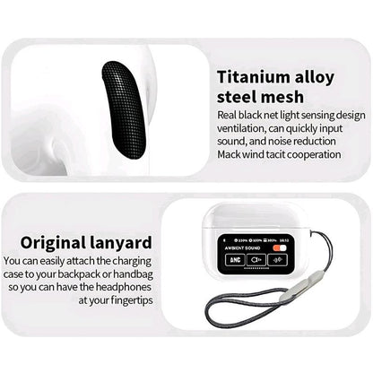Smart Touchscreen Bluetooth Earbuds - White Audio Headphone with Full-Color Display, AI Anti-Loss, Waterproof, 5.4 AI MCU, 12M Bluetooth Range
