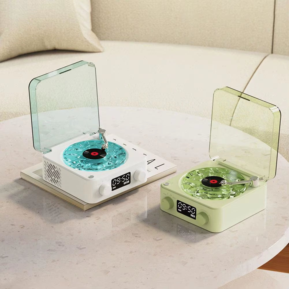 Retro Speaker Vintage Wireless Bluetooth Speaker with Time Screen Display Vinyl Record Player Design Supports TF AUX