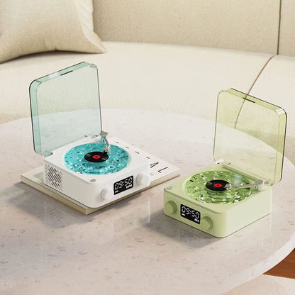Retro Speaker Vintage Wireless Bluetooth Speaker with Time Screen Display Vinyl Record Player Design Supports TF AUX