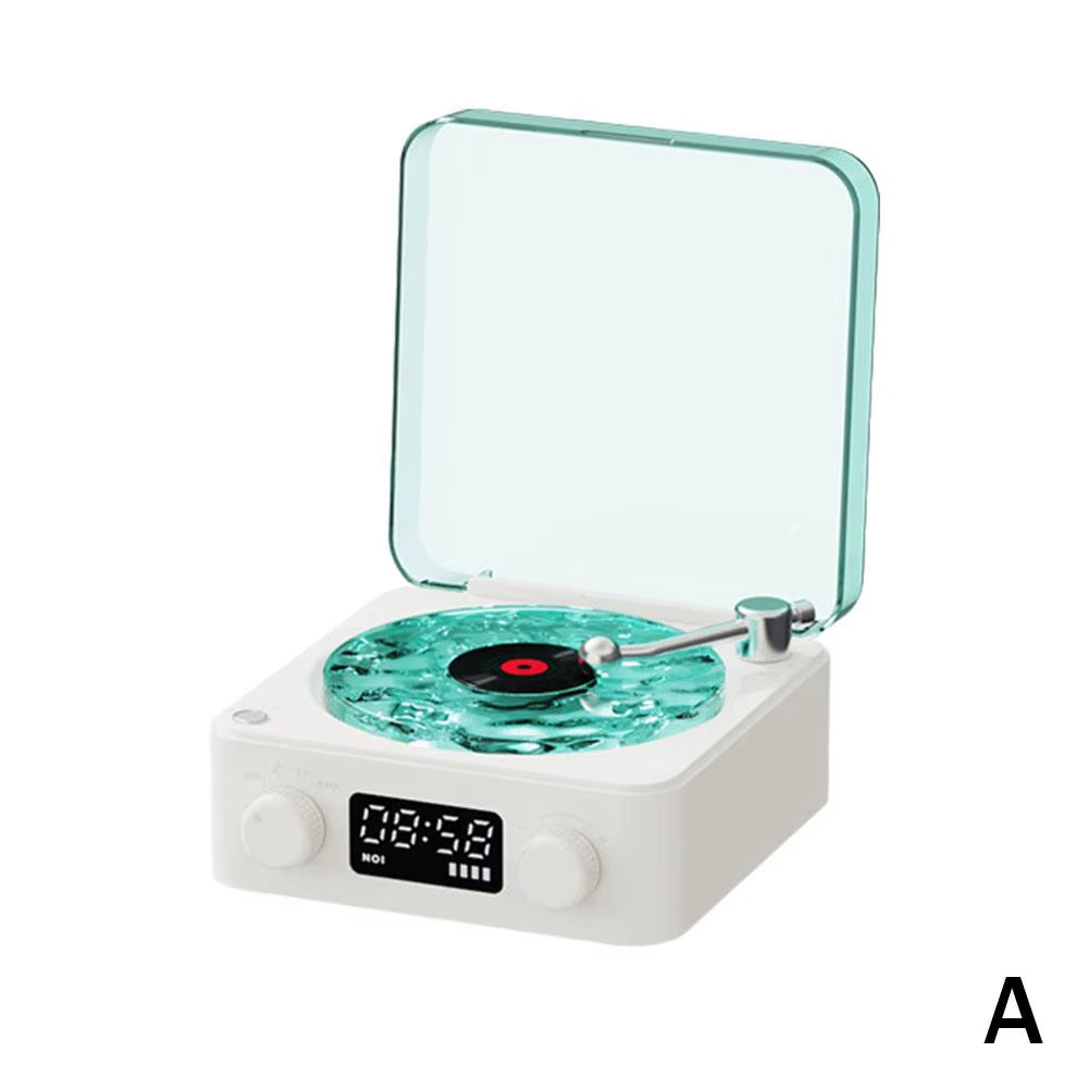 Retro Speaker Vintage Wireless Bluetooth Speaker with Time Screen Display Vinyl Record Player Design Supports TF AUX