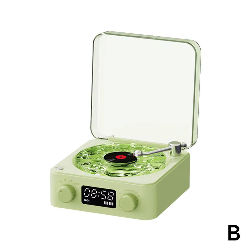 Retro Speaker Vintage Wireless Bluetooth Speaker with Time Screen Display Vinyl Record Player Design Supports TF AUX