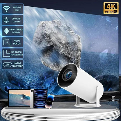 Mini Projector 4K 1080P Support, Wifi6 BT 5.0 Android 11,Auto Horizontal Correction,180°Rotatable Outdoor Movie Projector Home Use Audio