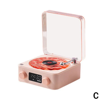 Retro Speaker Vintage Wireless Bluetooth Speaker with Time Screen Display Vinyl Record Player Design Supports TF AUX