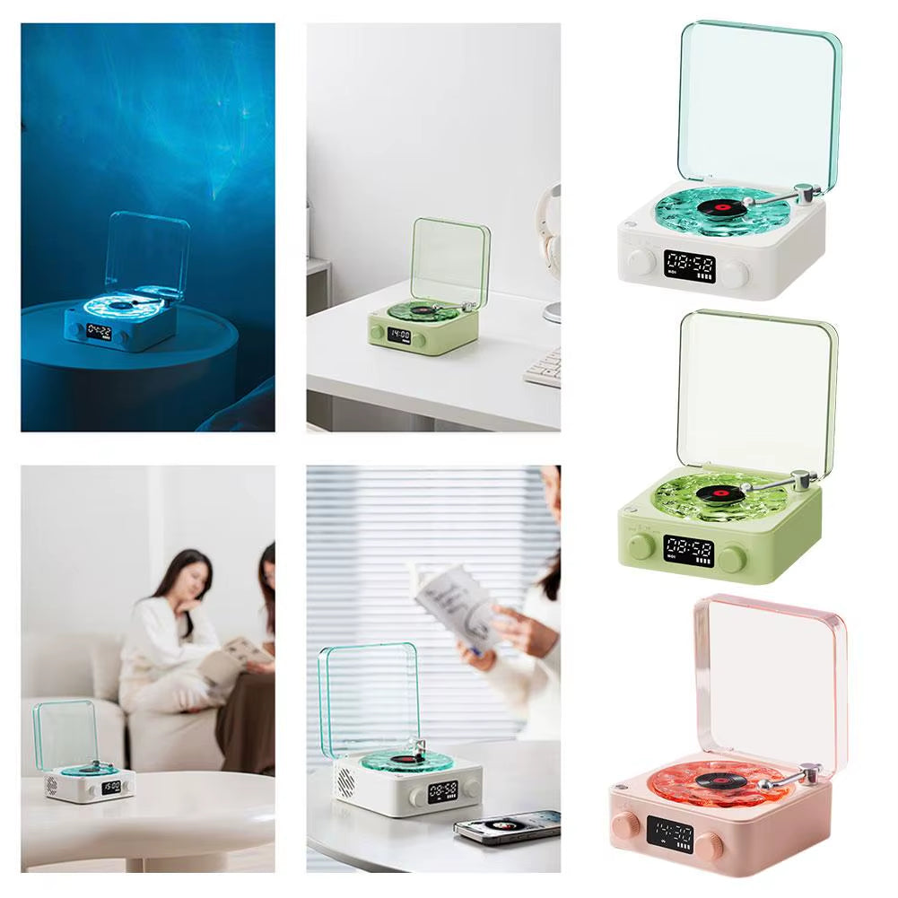 Retro Speaker Vintage Wireless Bluetooth Speaker with Time Screen Display Vinyl Record Player Design Supports TF AUX