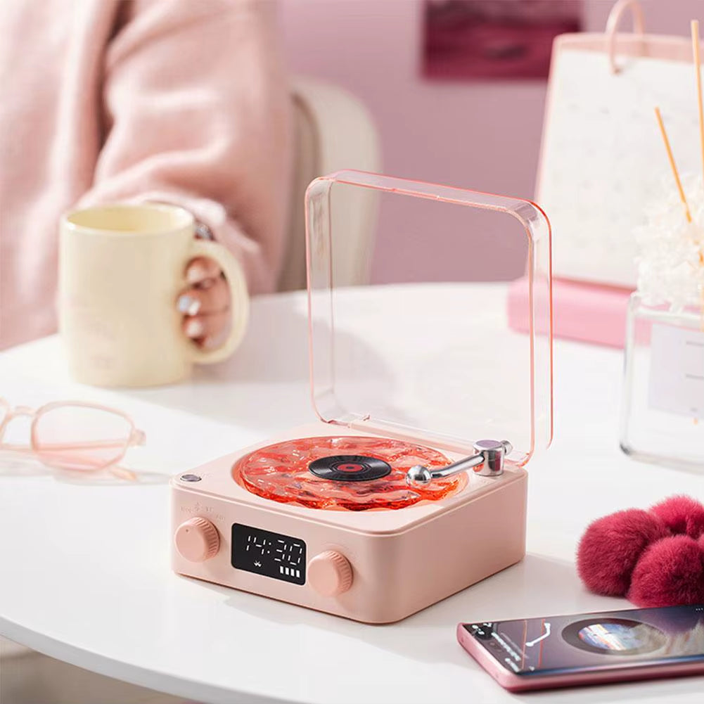 Retro Speaker Vintage Wireless Bluetooth Speaker with Time Screen Display Vinyl Record Player Design Supports TF AUX