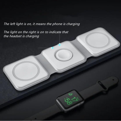 3 in 1 Magnetic Folding Wireless Mobile Portable Charger for Iphone, Apple Watch & Airpods Headphones, 1 Piece Charging Stand, Foldable Cellphone Charger, Portable Wireless Charger for Apple Series Android Cable Devices Smartphone Electronic